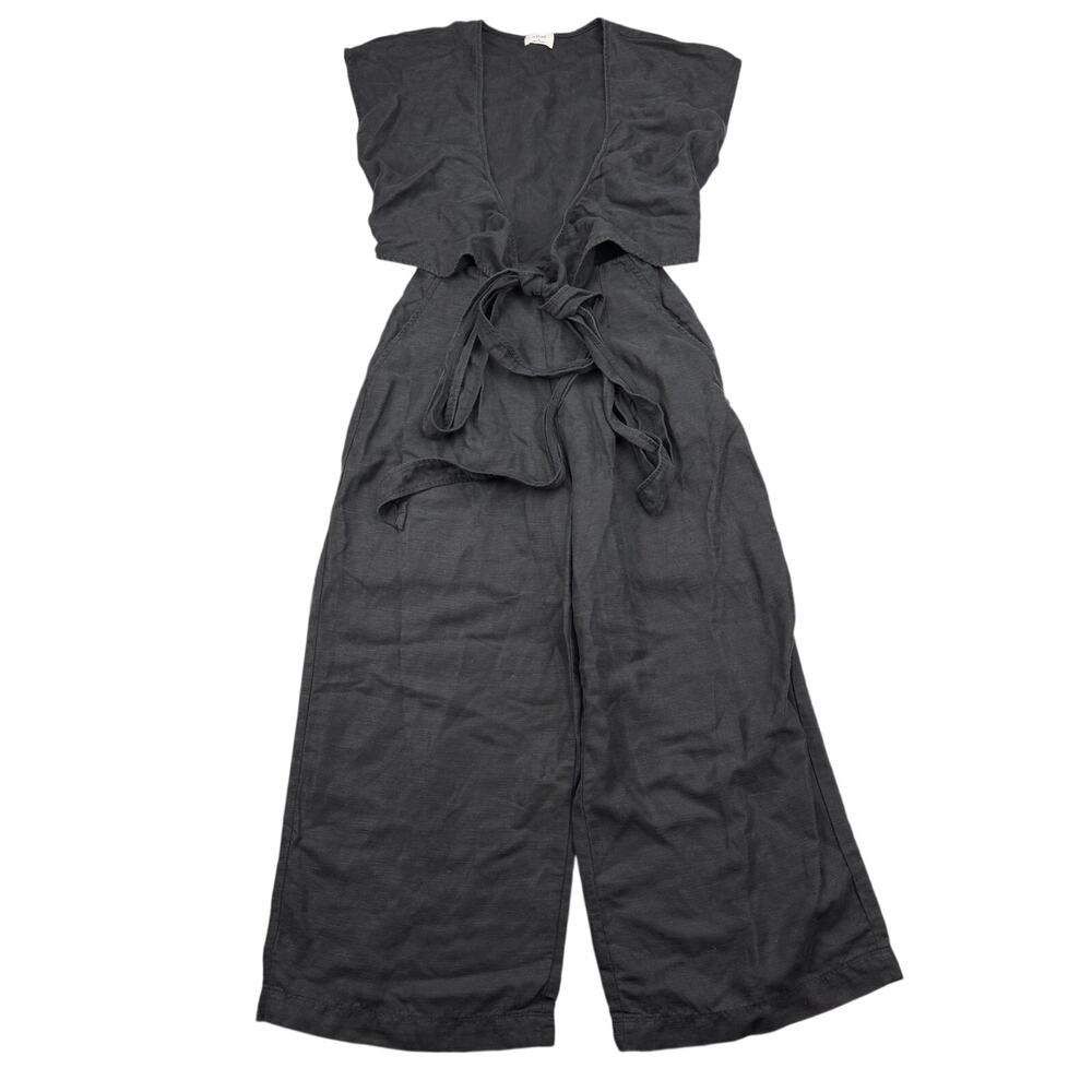 WILFRED Aritzia Brax Linen Blend Wrap Wide Leg Cut Out Jumpsuit Size 0 Black - Picture 5 of 10